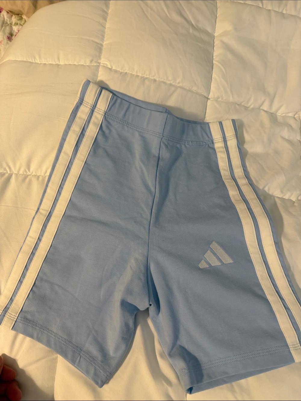 adidas Baby Blue Bike Shorts with White Stripes